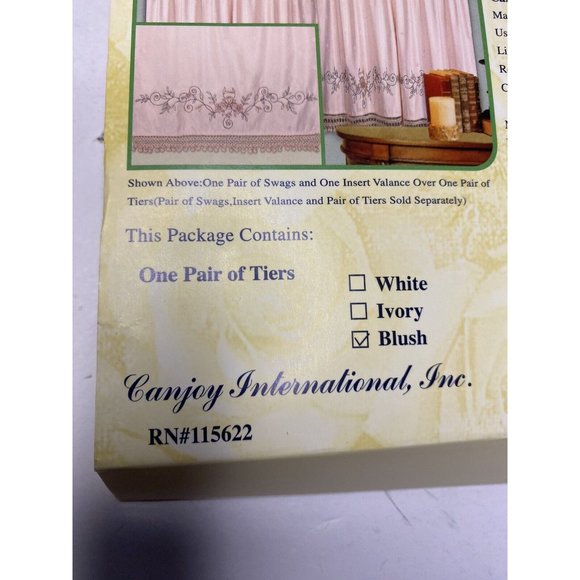 Curtains Blush Pink Embroidered Floral Swags Cottagecore Farmhouse Midcentury - Picture 5 of 12